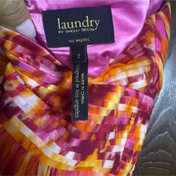 Laundry By Shelli Segal Halter Maxi Dress Size 2 Pink & Orange Pleated - Picture 4 of 7
